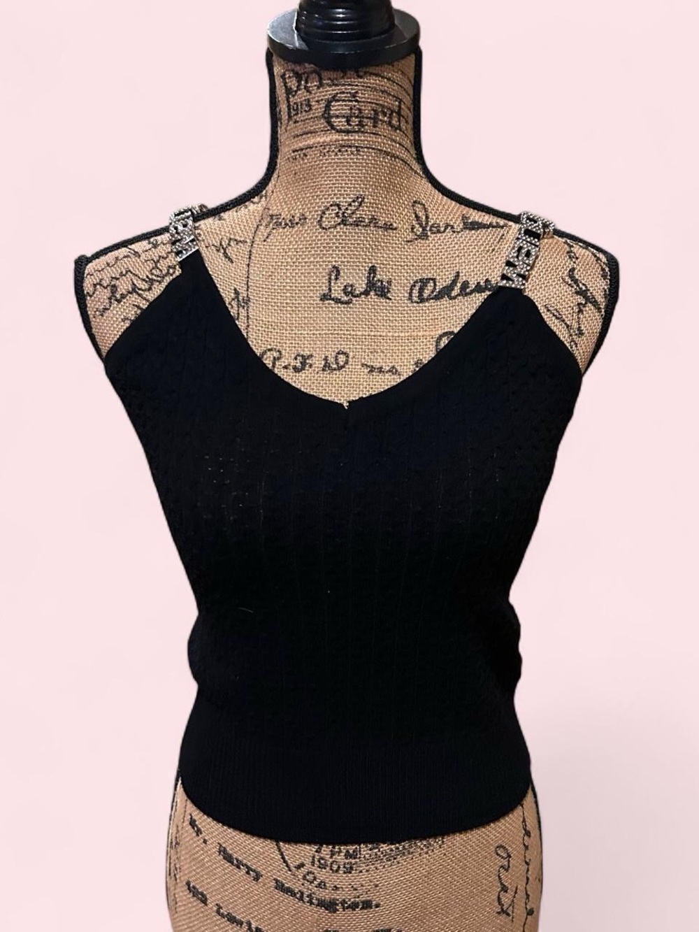 Alexander wang Black embellished LOGO Strap Knit Tank Top